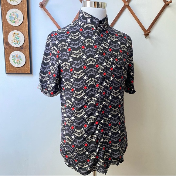 NWT Eleven Paris Geometric Viscose Snap Button Shirt - Picture 12 of 14